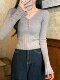 Korean Style Elegant V-Neck Slim-Fit Blouse for Women 2025 Autumn Pure and Alluring Unique Button Design Knitted Top
