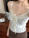 Sweet and Spicy Lace Floral Camisole for Women, New Summer Style, Cropped, Tie-Up, Bowknot Vest, Outerwear Top