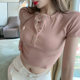 Pure and Alluring Style, Unique Button Half-Open Collar Short-Sleeve T-Shirt for Women, 2023 Summer High-Waisted Short Slim-Fit Bm Top ins