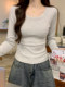 Basic Solid Color Round Neck Long-Sleeve T-Shirt for Women, Suitable for Autumn and Winter, Can Be Worn as an Inner Layer or Outerwear, Versatile Korean-Style Top