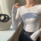 Chic Blue Round-Neck Long-Sleeved Bottoming Shirt for Women, New Autumn Korean Style Slim Fit Modal Inner Top