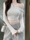 European and American Sexy Hot Girl Style Off-Shoulder T-Shirt for Women 2025 Early Autumn Spliced Lace Trim Short Bm Top