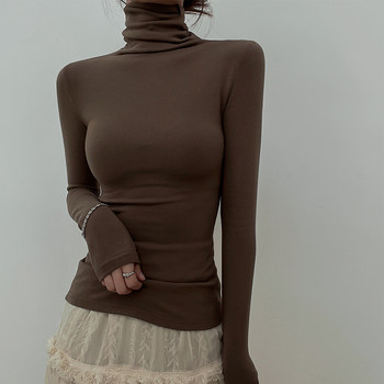 Warm, Thick, Stacked Collar, Brushed Long-Sleeve T-Shirt for Women, New Autumn and Winter Slim-Fit High-Neck Base Layer for Women