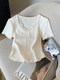 Summer 2025 New Design Lace Splicing Sweet Summer V-Neck T-Shirt for Women, Short Slim Fit Slimming Bm Top