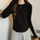 Chic Fishbone Line Round Neck Long-Sleeved Bottoming Shirt for Women in Autumn and Winter New Design Curved Hem Brushed Short Top