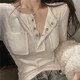 2023 Spring, Autumn, and Winter New Korean Style Slim Fit Sexy Half-Open Collar Button Pocket Pure Cotton Long Sleeve T-Shirt Base Shirt for Women
