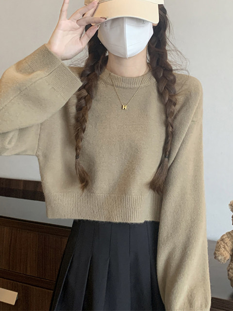 Korean Style Lazy Chic Pullover Sweater for Women 2025 Autumn and Winter Solid Color Versatile Loose Short Top for Petite Figures