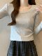 Solid Color Simple Round Neck Base Shirt for Women 2025 Autumn and Winter Petite Style Showing Collarbone Slim Fit Brushed Short Top ins