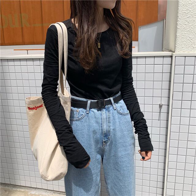 2025 Early Spring New Stylish White Long-Sleeve T-Shirt for Women, Layered Hong Kong Style Slim Fit Rolled Hem Top Base Shirt