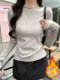2025 Autumn and Winter High-End Half-Turtleneck Brushed Base Shirt Lace Trim T-Shirt Women's Unique Regular Shoulder Warm Top