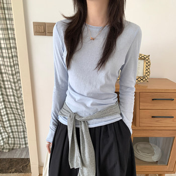 Korean Style Slim Fit Thin T-Shirt for Women, Spring and Autumn, Rolled Edge Design, Sun Protection Cover-Up Pullover Top ins