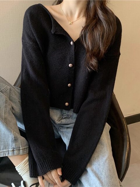 Korean-Style Candy-Colored Round-Neck Long-Sleeve Knitted Cardigan for Women, Fashionable Short Style for Autumn, Soft and Unique Top