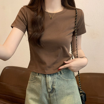 American Style Spicy Girl Simple Slim-Fit Base Shirt Short-Sleeve T-Shirt for Women, New Summer High-Waisted Versatile Short Top with Regular Shoulders