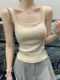 French-Style Simple Outerwear Camisole with Chest Pads for Women, Summer 2025, Green, Unique and Beautiful Top, Trendy Blouse