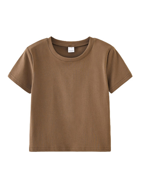 American Style Spicy Girl Simple Slim-Fit Base Shirt Short-Sleeve T-Shirt for Women, New Summer High-Waisted Versatile Short Top with Regular Shoulders