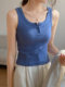 Basic Style Button-Up Vest for Women, Pure Cotton, New Summer Korean Version, Slim Fit for Petite Figures, Sleeveless Short Top