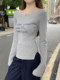 American-Style Spicy Girl Sexy Off-Shoulder Letter Embroidery T-Shirt for Women, Autumn Slit Flared Sleeve Knit Top ins