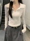 Korean Style Chic Slim-Fit Polo Collar Long-Sleeve T-Shirt for Women, New Autumn Solid Color Versatile Trendy Top This Year