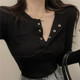 2023 Spring, Autumn, and Winter New Korean Style Slim Fit Sexy Half-Open Collar Button Pocket Pure Cotton Long Sleeve T-Shirt Base Shirt for Women