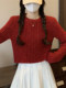 Korean Style Petite Lazy Style Knitted Sweater for Women, Autumn and Winter Versatile, Fine Shimmer, High-End Feel, Round Neck, Short Pullover Top