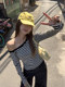 Trendy Asymmetrical Neckline Off-Shoulder Striped T-Shirt for Women, Autumn High-End Design, Slim Fit, Korean Chic Unique Top