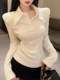 Fashionable and Stylish Design Color-Blocking Tie Shirt for Women, New Autumn Style, Cool and Spicy Korean Chic Unique Top