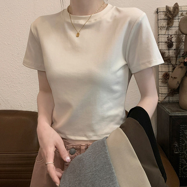 Basic White Round Neck Short-Sleeved T-Shirt for Women, New Summer Style, Slim Fit, Short Top for Petite Figures ins