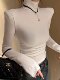 High-Neck Simple Inner Layer with Shoulder Pads, Base Shirt for Women, 2025 Winter, Brushed Fleece, Figure-Flattering, Short, Cropped, Long-Sleeved Top