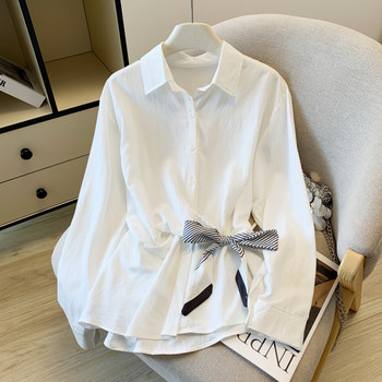 Design-Focused, Niche, Waist-Cinching, Slimming Long-Sleeve Shirt for Women, Autumn Korean Style, Elegant and Sophisticated, Scarf Fashion, Unique Jacket