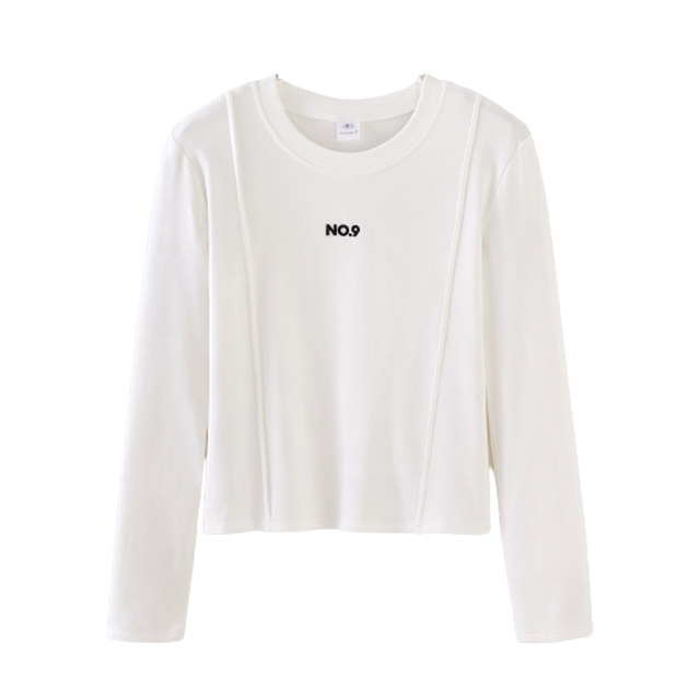 Korean Style Three-Dimensional Letter Round Neck Long-Sleeve Base Shirt for Women, New Autumn and Winter Unique Brushed Slim-Fit Short Top