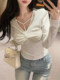 Pure hot girl style V-neck slim-fitting shirt for women spring new design twist slimming bottoming shirt top
