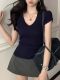 Korean Style Fashionable Slim-Fit Knit Top for Women, Summer Simple and Sophisticated Deep V-Neck Pure and Alluring Top