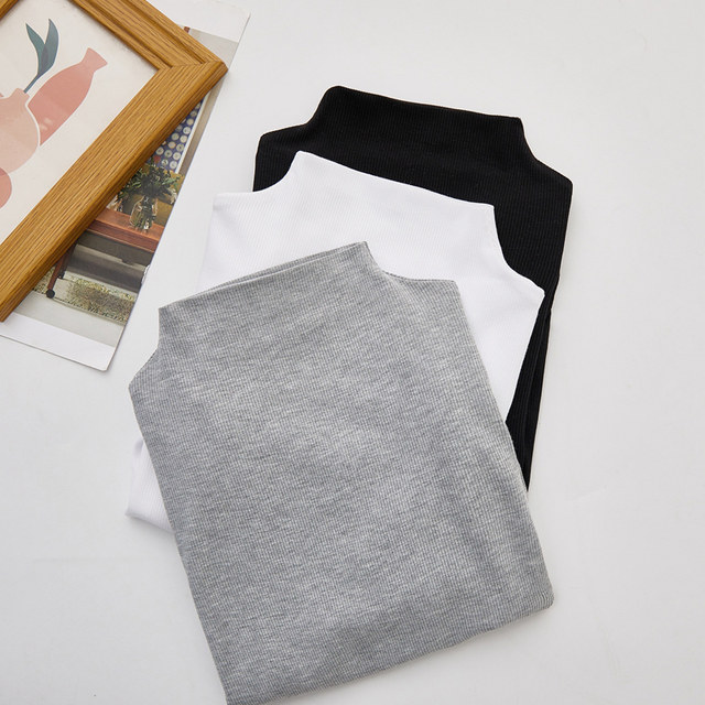 Half-High Collar Black Short-Sleeved Base Shirt for Women, New Summer Hong Kong Style Chic Slim-Fit Short Top Trendy