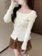 French-Style Gentle Apricot-Colored Knit Sweater for Women, New Autumn and Winter Model with Ruffled Off-The-Shoulder Neckline, High-End Niche Design That Won'T Clash with Other Outfits