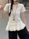Korean Chic Outfit with Ruffled Skirt, Unique Blouse for Women, Summer Round Neck, Sweet and Versatile, Stunning Short-Sleeved T-Shirt
