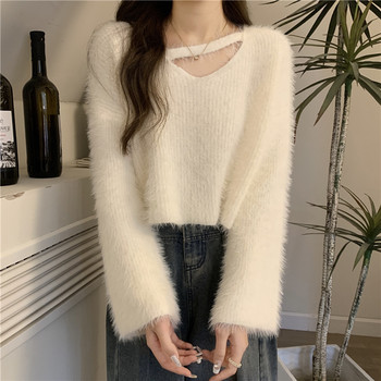 French-Style Gentle Faux Mink Fur Soft Sweater for Women, Autumn and Winter Short Flared Sleeve High-End Niche Unique Top