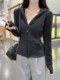 High-End and Elegant Hooded Double-Zip Cardigan for Women, 2026 Spring Korean Style Girly Brushed Long-Sleeve T-Shirt Top