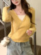 Korean Chic High-End Yellow Knit Sweater for Women 2025 Autumn and Winter V-Neck Simple Unique Beautiful Age-Reducing Top