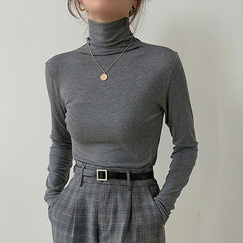 Stacked Collar Modal T-Shirt for Women, Long-Sleeved Layering, 2023 Autumn and Winter New Style, Solid Color Base Layer Top