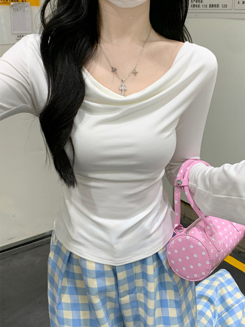 Korean Chic Style Flared Collar Bell-Sleeve T-Shirt for Women, Autumn Sweet and Gentle Versatile High-End Long-Sleeve Top ins