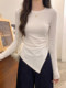 Korean Design Asymmetric Shoulder Pad Long-Sleeve T-Shirt for Women 2026 Spring White Simple Slim Fit Base Shirt