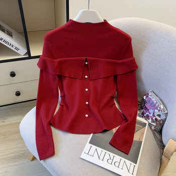 Autumn and Winter Ancora Red Stand-Collar Knit Sweater for Women, High-End, Elegant, Unique Dopamine-Inspired, Beautiful Top