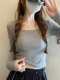 Korean Style Simple Gray Round Neck Ribbed Long-Sleeve T-Shirt for Women 2025 Autumn and Winter Sweet and Spicy Girl Style Brushed Base Top