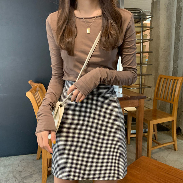 2024 Spring, Autumn, and Winter Korean Style Slim Fit Base Layer Shirt with Rolled Hem, Cotton Long Sleeve Base T-Shirt for Women ins