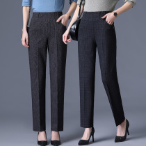 Mid-aged women pants tightness high waist straight cylinder pants Spring and autumn womens clothing Mama pants external wear ladies big code casual long pants