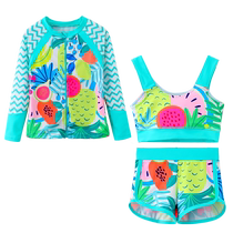 Girls swimwear summer 2024 new split swimsuit quick-drying long-sleeved swimsuit three-piece set for big children and fashionable childrens clothing