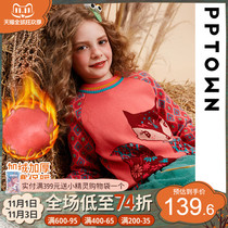 Girls plus velvet padded sweater sweater 2021 new pullover childrens clothing autumn and winter childrens base shirt big girl