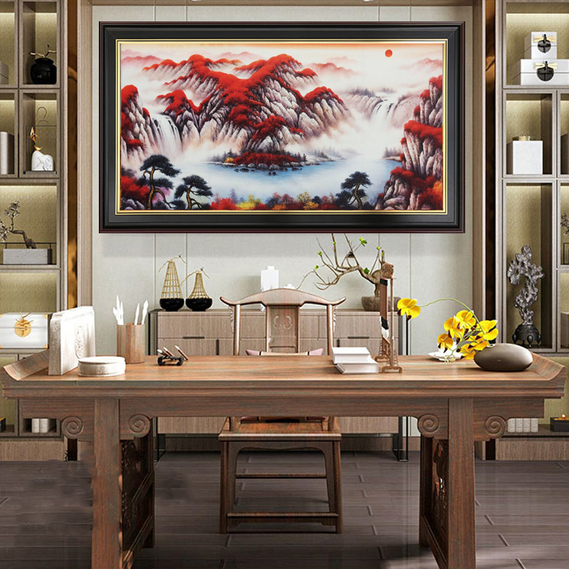 Pure Hand Painted Oil Painting Modern New Chinese Style Living Room Decoration Painting Red Day Polyppot Basin Hon's head Great Wall scenery-Taobao