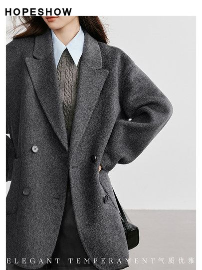 Roter Ärmel, lässiger Temperament-Wollmantel, Wintermode, neue Damen-Reverskragen, langes Haar, doppelseitiger Wollmantel