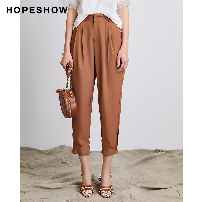 Red-sleeved hopeshow cropped pants summer new women's all-match thin solid color natural waist loose harem casual pants